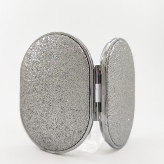 آینه آرایشی کیفی دو طرفه بیضی اکلیلی نقره ای