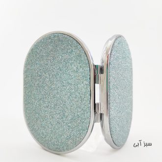 آینه آرایشی کیفی دو طرفه بیضی اکلیلی سبز آبی